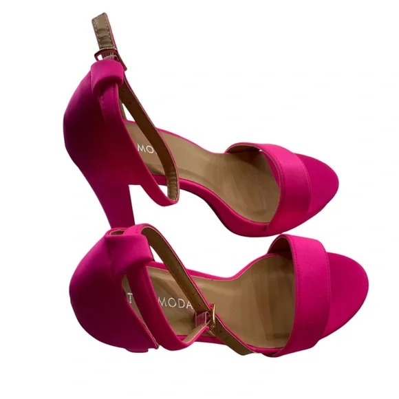 Hot pink chunky 4.5  heel,Ankle strap,Open toe, size 7, New - Picture 5 of 11